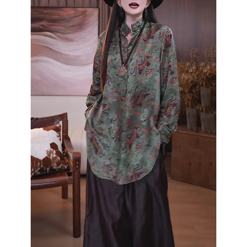 文艺民族风时尚套装女2025秋季新款新中式宽松显瘦长袖衬衫+长裤