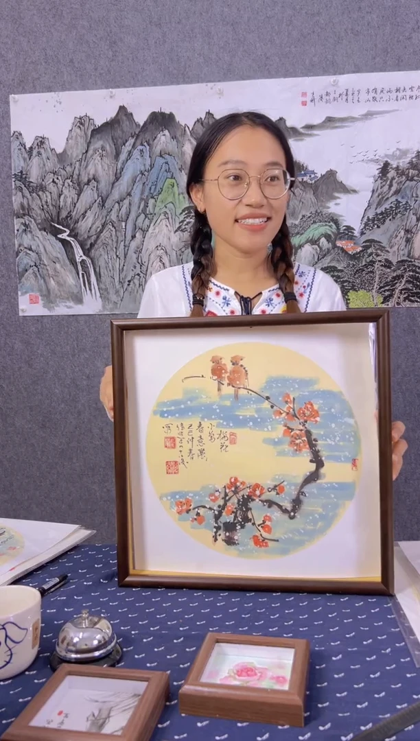 国画带框发41cm*41cm个人纯手绘雪中梅