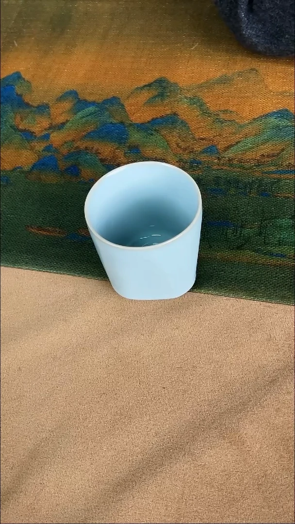 杯子瓷韩红 天青釉 方圆杯