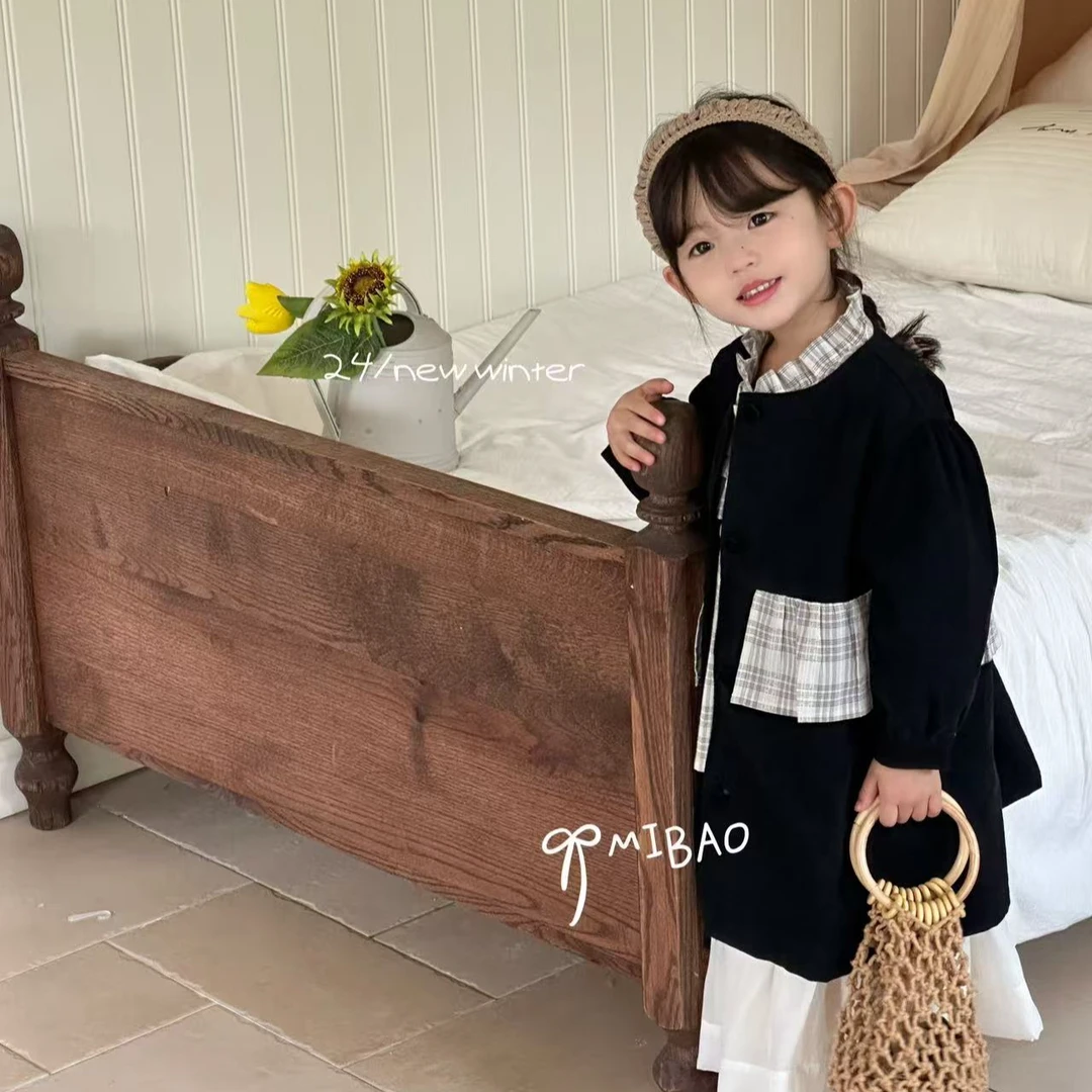 原创设计师款 女童装极简风衣春秋方领翻领圆领韩版风衣长款外套