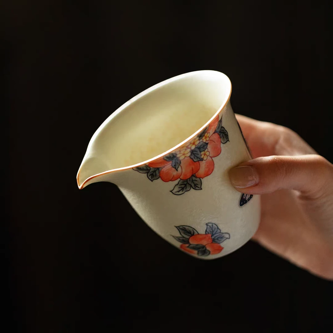 福满寿桃公道杯家用复古茶海手绘高颜值分茶器功夫茶具