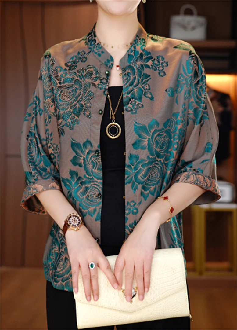 诺诗 新款洋气宽松显瘦优雅轻奢气质印花百搭小衫V25P372