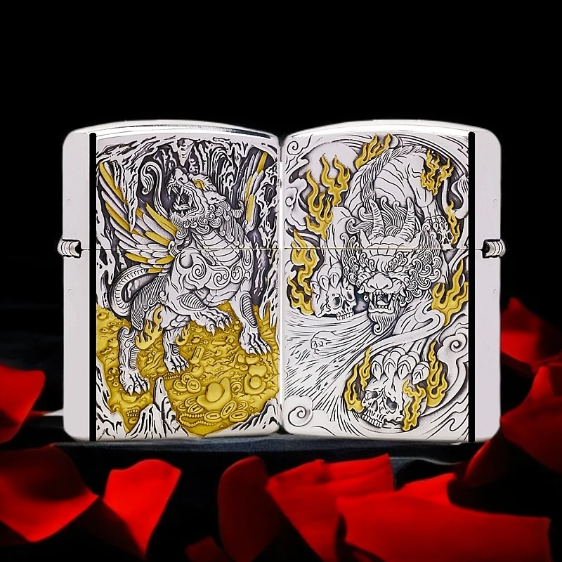 ZIPPO/之宝镀银鎏金【 天禄貔貅】 盔甲正品煤油打火机KF-DF