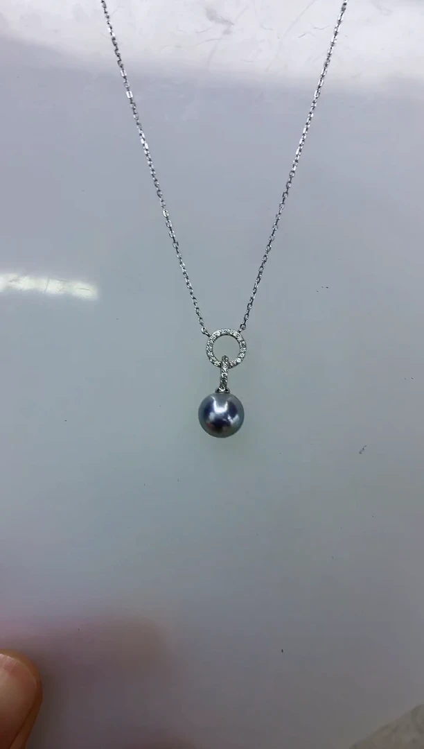 银S925镶嵌DA海水珍珠吊坠8-9 y1037
