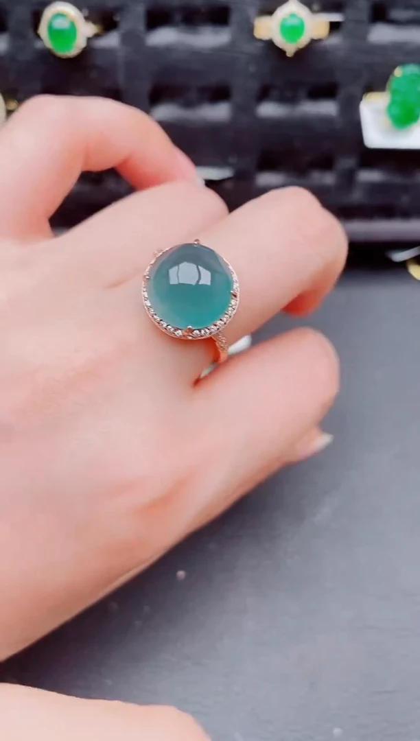 翡翠戒指银S925镶嵌天然a货翡翠342