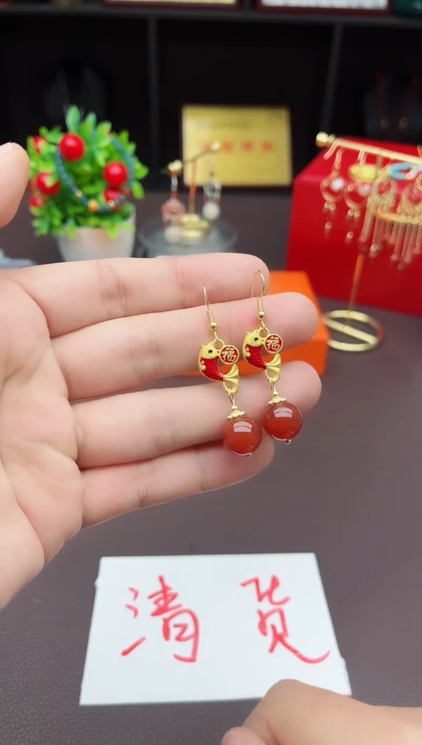 【闪购商品】南红玛瑙耳饰银S925镶嵌732000