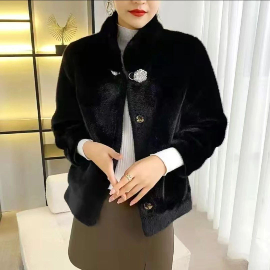 人造皮草 立领休闲百搭女士雪兰貂皮草短款外套090804QH