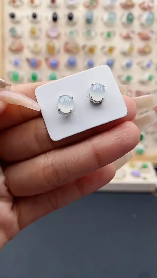 【闪购商品】翡翠耳饰银S925镶嵌天然A货翡翠222  2+9