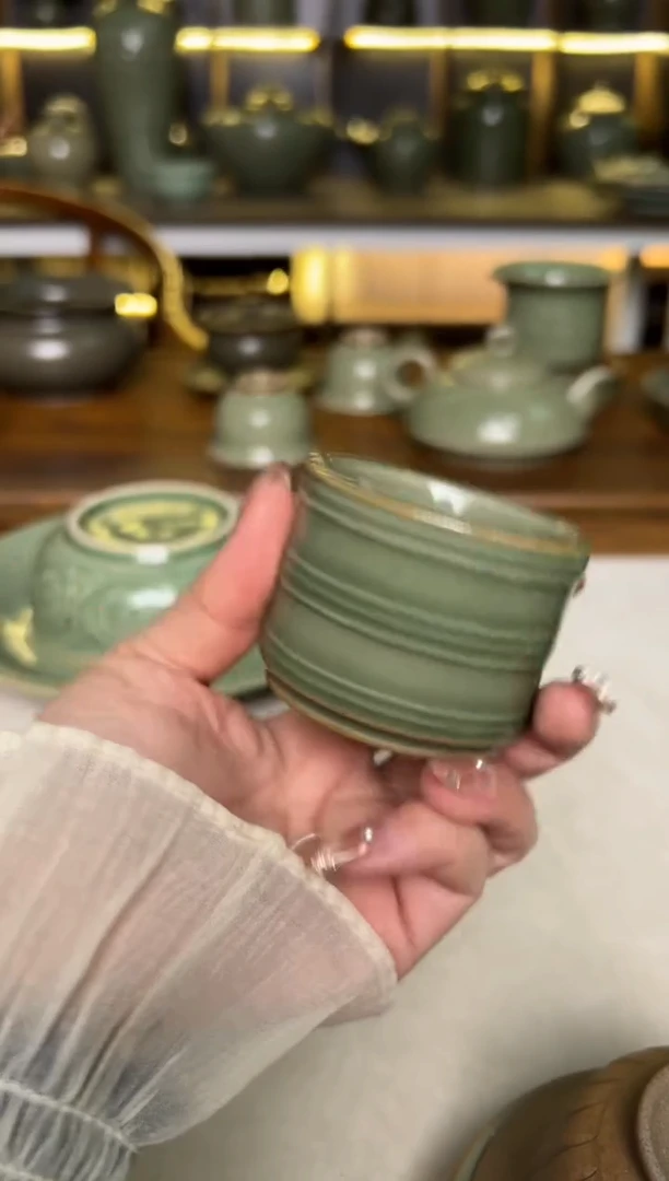 陶瓷耀州窑纯手工秘色竹节琴炉1只正品