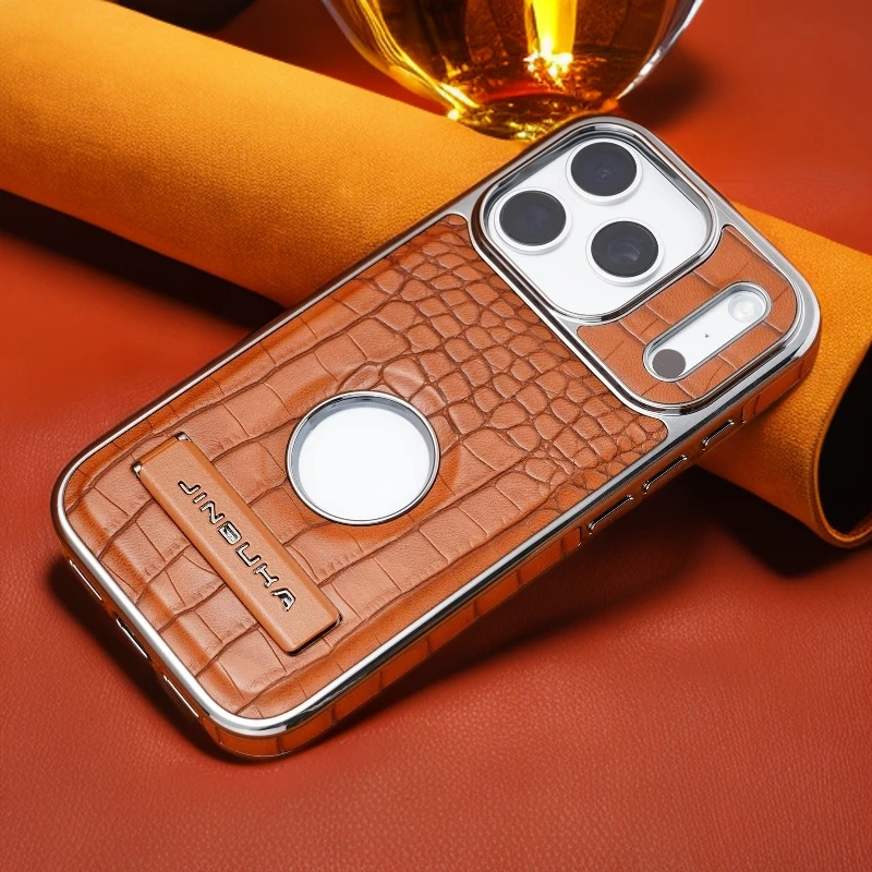 带支架适用苹果17promax磁吸手机壳iPhone16鳄鱼纹防摔新款高级感