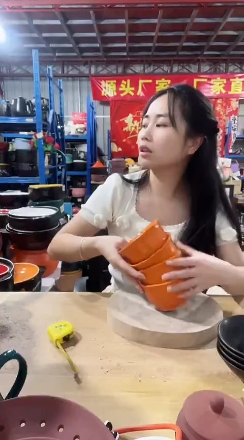 现代瑕疵橙色碗4个不可明火