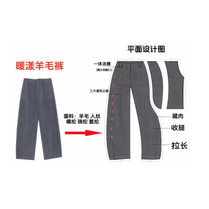 “暖漾闲致”复古立裁弧形显瘦高级感休闲裤