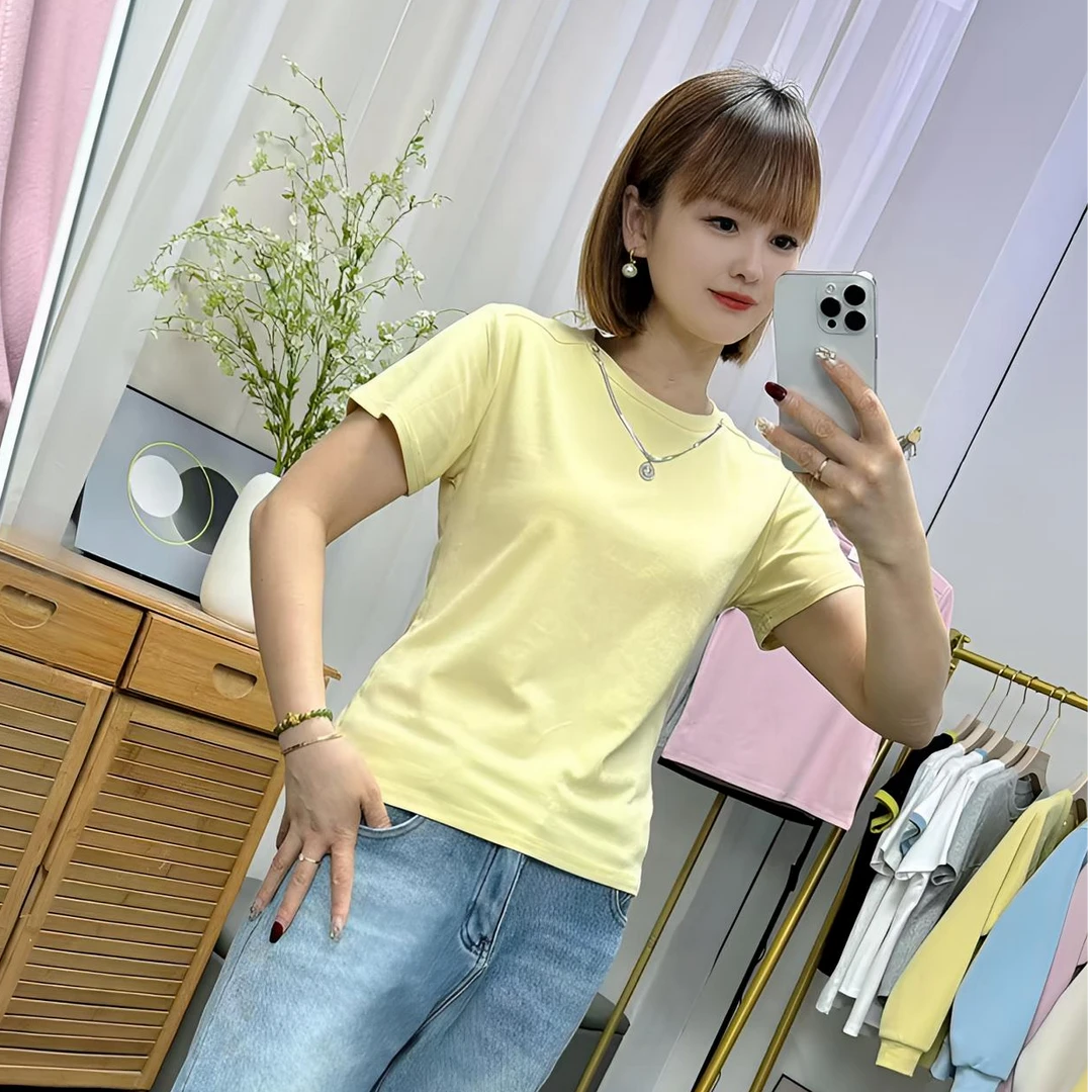 （清货）短袖人棉纯色夏季圆领女T恤休闲百搭 短款小个子遮肉显瘦