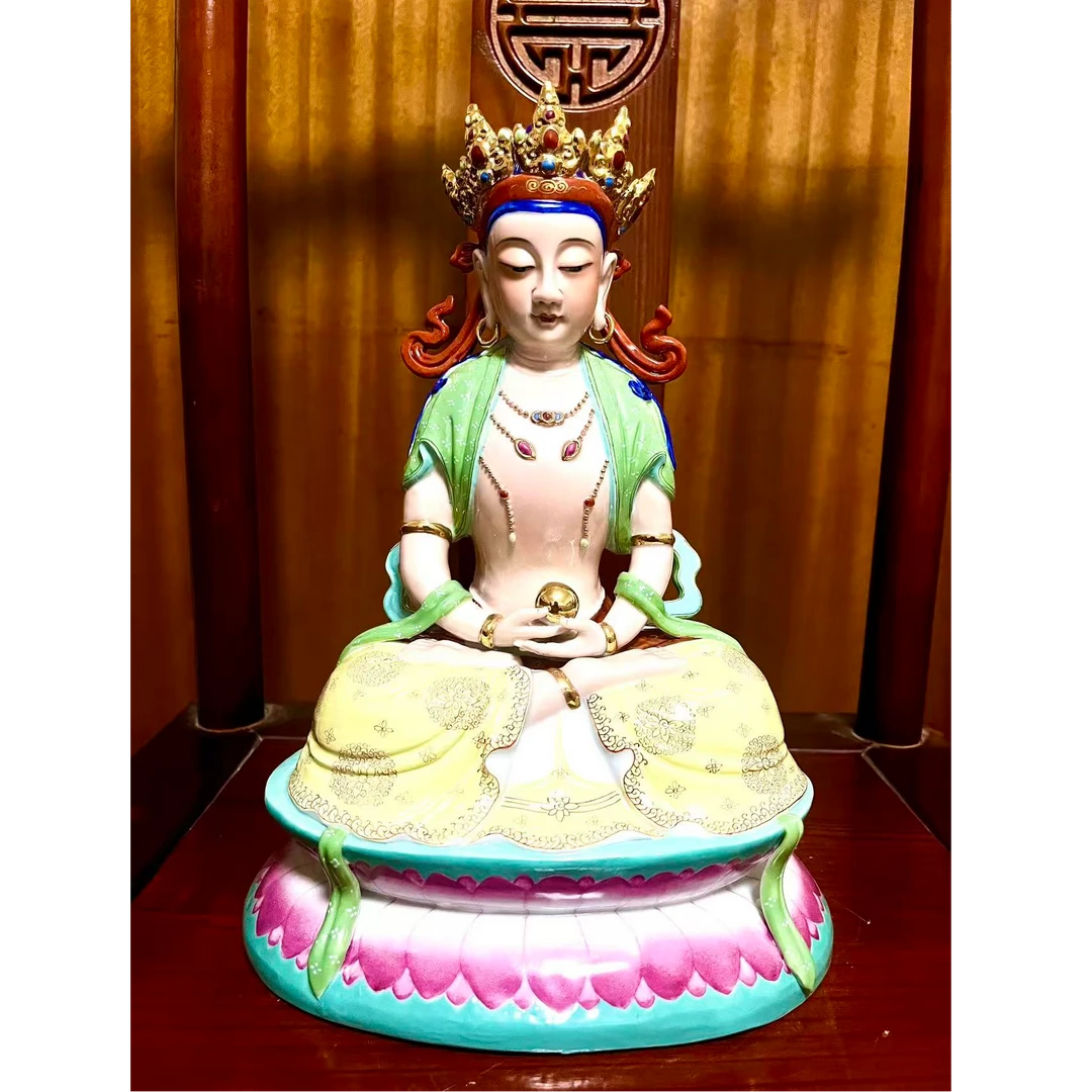 藏传无量寿佛景德镇陶瓷手工珐琅彩坐莲阿弥陀佛中式佛堂供奉摆件