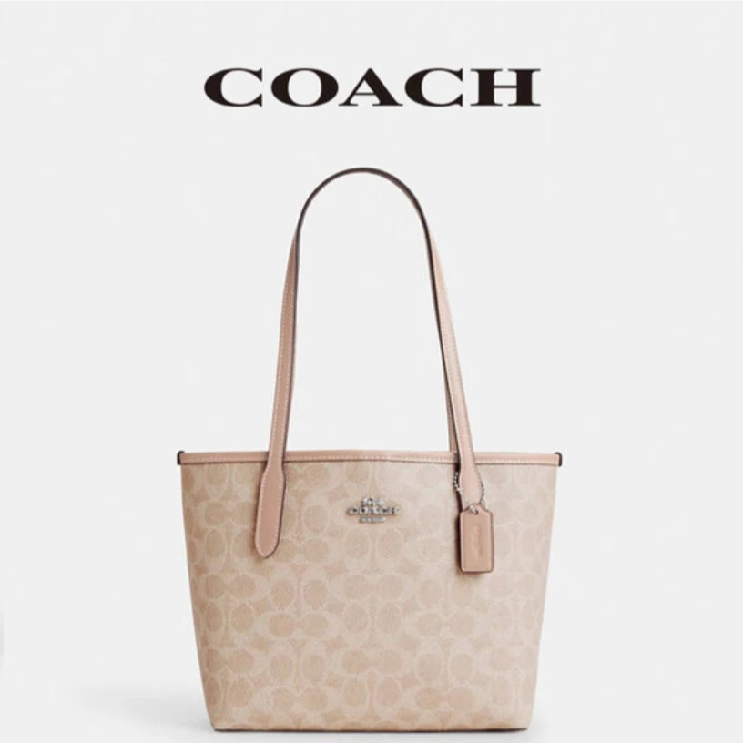 COACH/蔻驰City 23 经典老花金属徽标 涂层帆布拼皮革托特包CU759