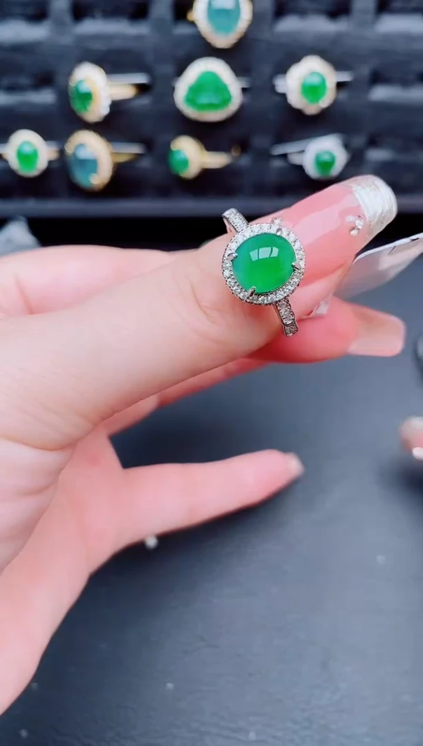 翡翠戒指银S925镶嵌天然a货翡翠487