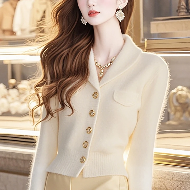 001-099长袖小香风秋冬修身百搭显瘦设计感气质时尚毛衣针织春秋