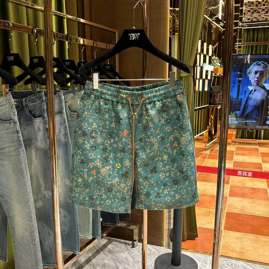 TD【琦琦专属】高级感老花短裤男宽松休闲直筒裤五分裤 25250