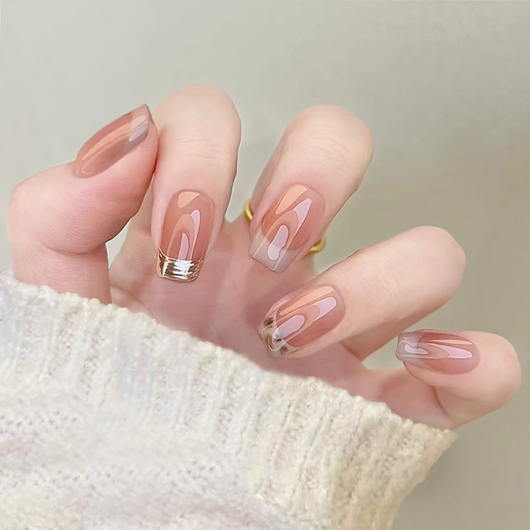 【白富美】早秋腮红冰透高级穿戴美甲手工穿戴甲短款显白美甲穿戴甲