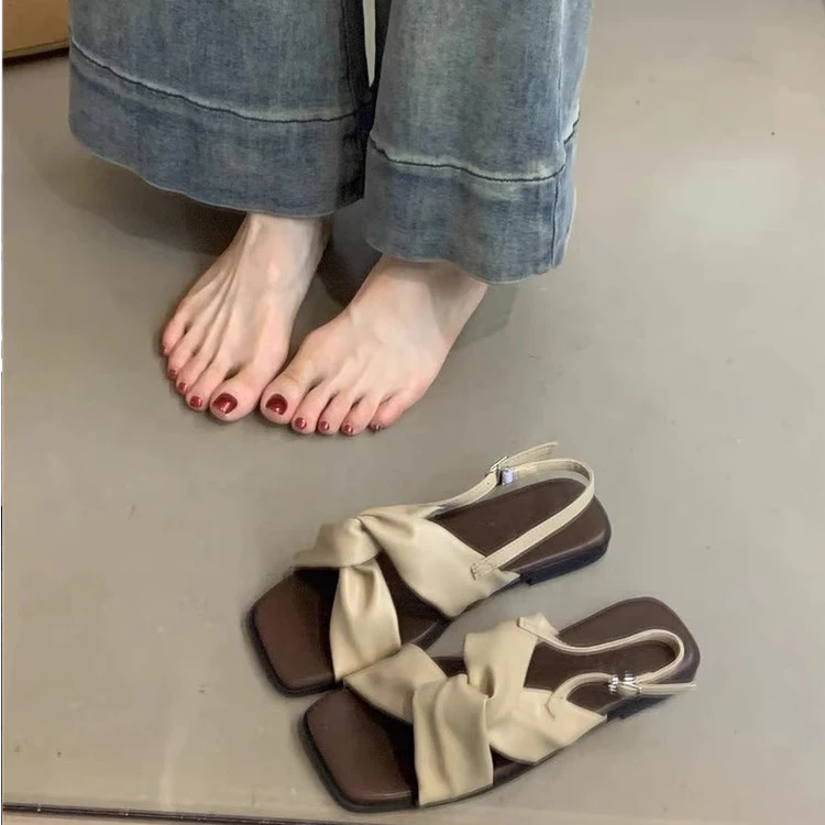 平底罗马凉鞋女2025新款夏季外穿配裙子仙女风软底海边度假沙滩鞋