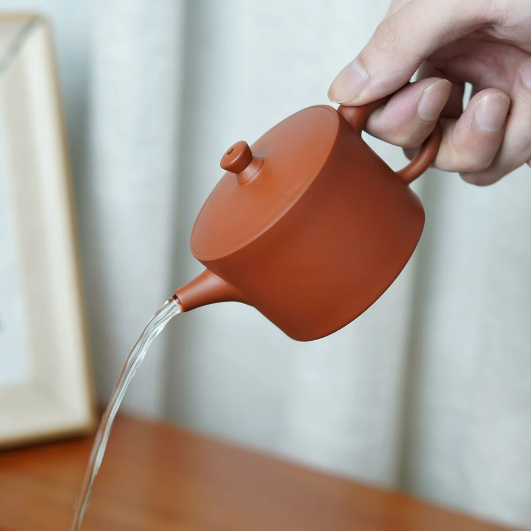 潮州朱泥薄胎汉瓦壶纯手工大口三杯功夫小茶壶全手工家用茶壶