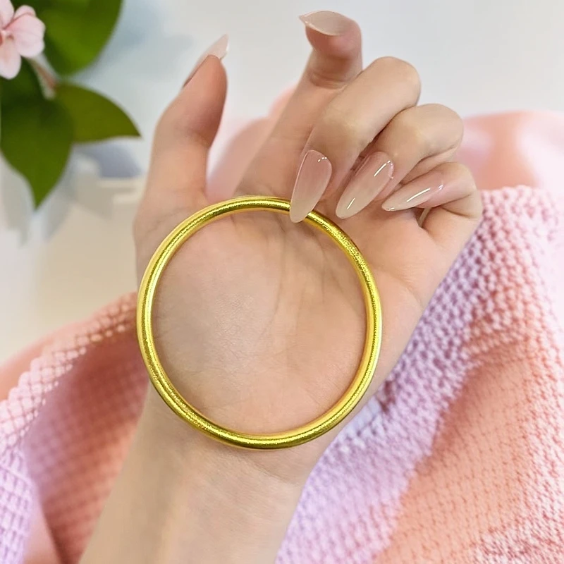 足银手镯 磨砂古法素圈手镯 女士窄版气质首饰 百搭不掉色