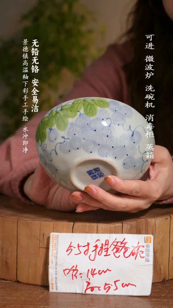 碗陶瓷景德镇高温瓷釉下彩手绘陶瓷