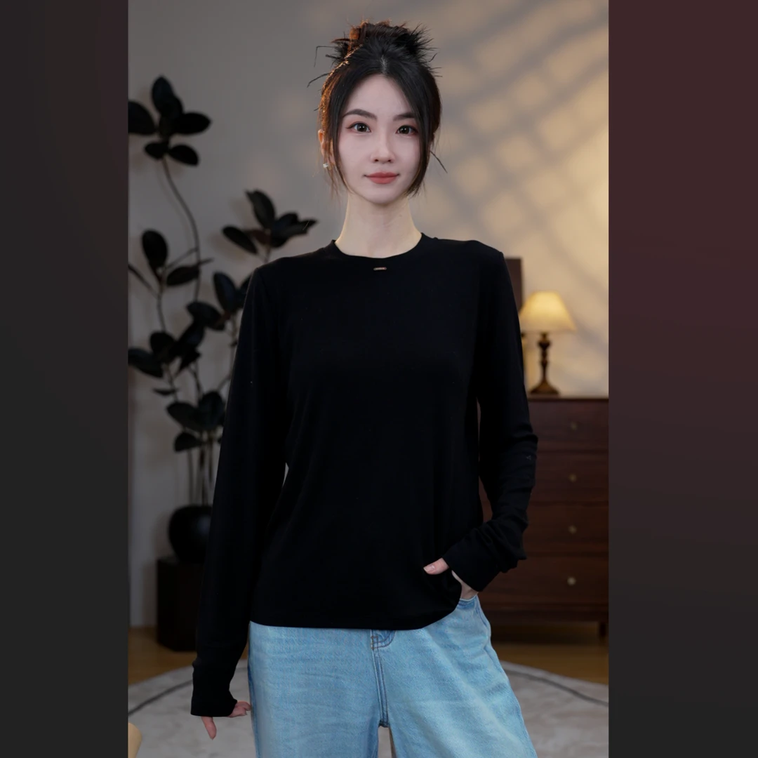 简约圆领羊毛衫针织宽松常规长袖女百搭休闲纯色秋冬秋季打底内搭