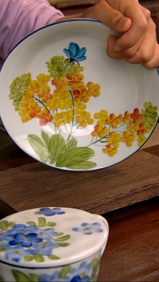 瓷片高白8英寸锤纹大碗-油菜花