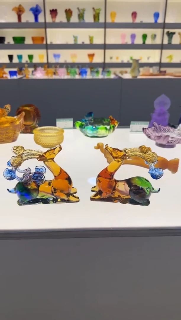 手工艺品琉璃一路有财一对