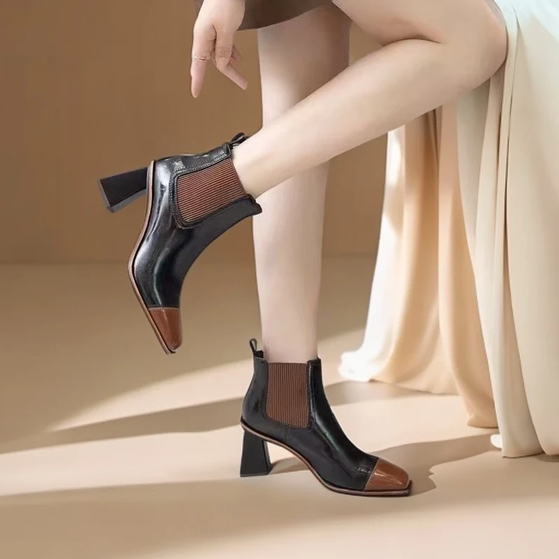 1330-D1-单里新款高帮靴子女粗跟小短靴欧货时尚马丁靴英伦风