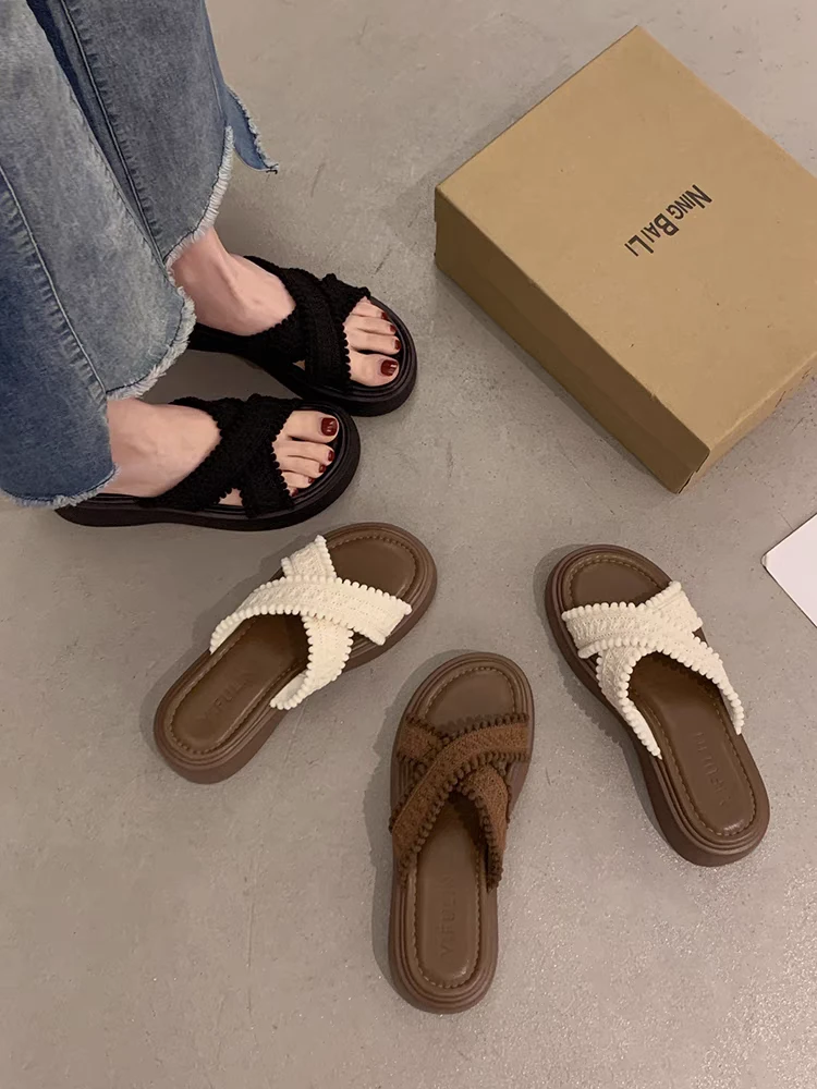 外穿拖鞋女夏季外穿ins潮新款仙女风配裙子防滑沙滩凉拖2116-3