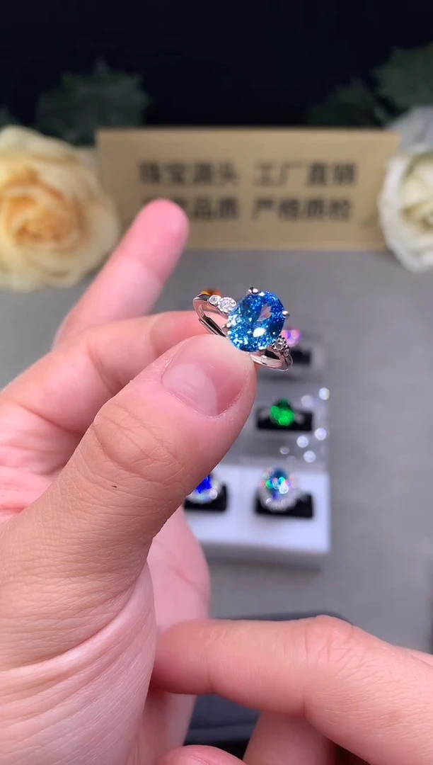 银S925镶嵌戒指海蓝宝石2255