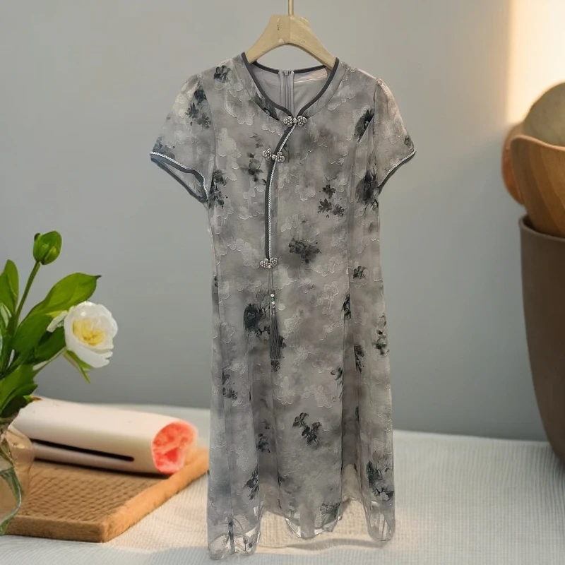 4337#灰【木兮兮专属】2025年夏季新款女气质显瘦百搭时尚连衣裙