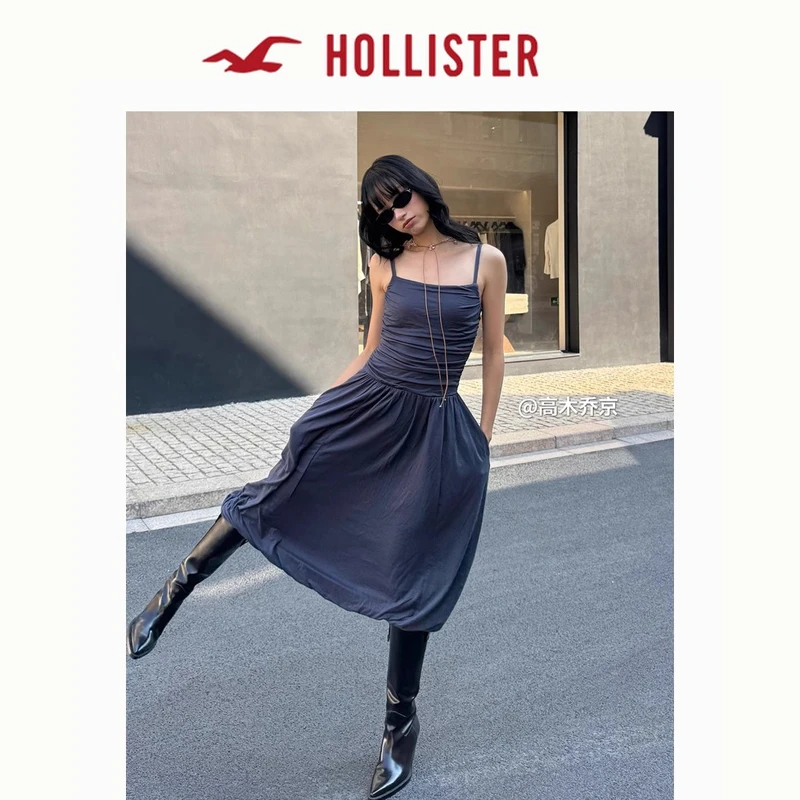 Hollister25夏新款性感垂感露背系带褶皱连衣长裙女装359-5092