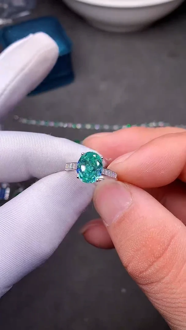 【闪购商品】帕拉依巴碧玺戒指银S925镶嵌·······