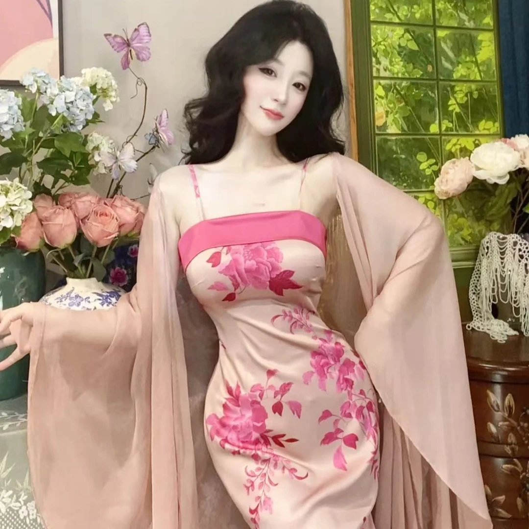 唯艳【虞姬】奢华感婉陵缎重缎新中式古典纯欲包臀吊带旗袍连衣裙