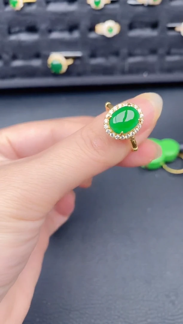 银S925镶嵌戒指翡翠天然a货翡翠229