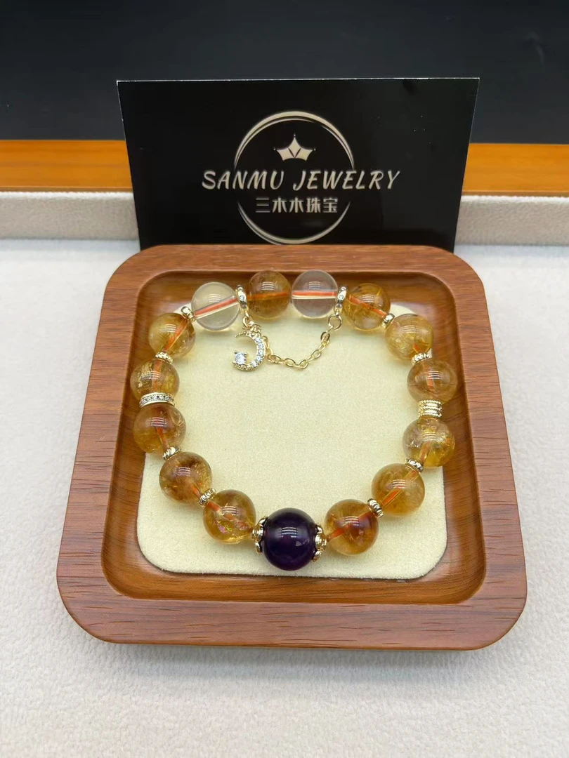 23天然水晶手串紫水晶黄水晶女生手串原创设计款