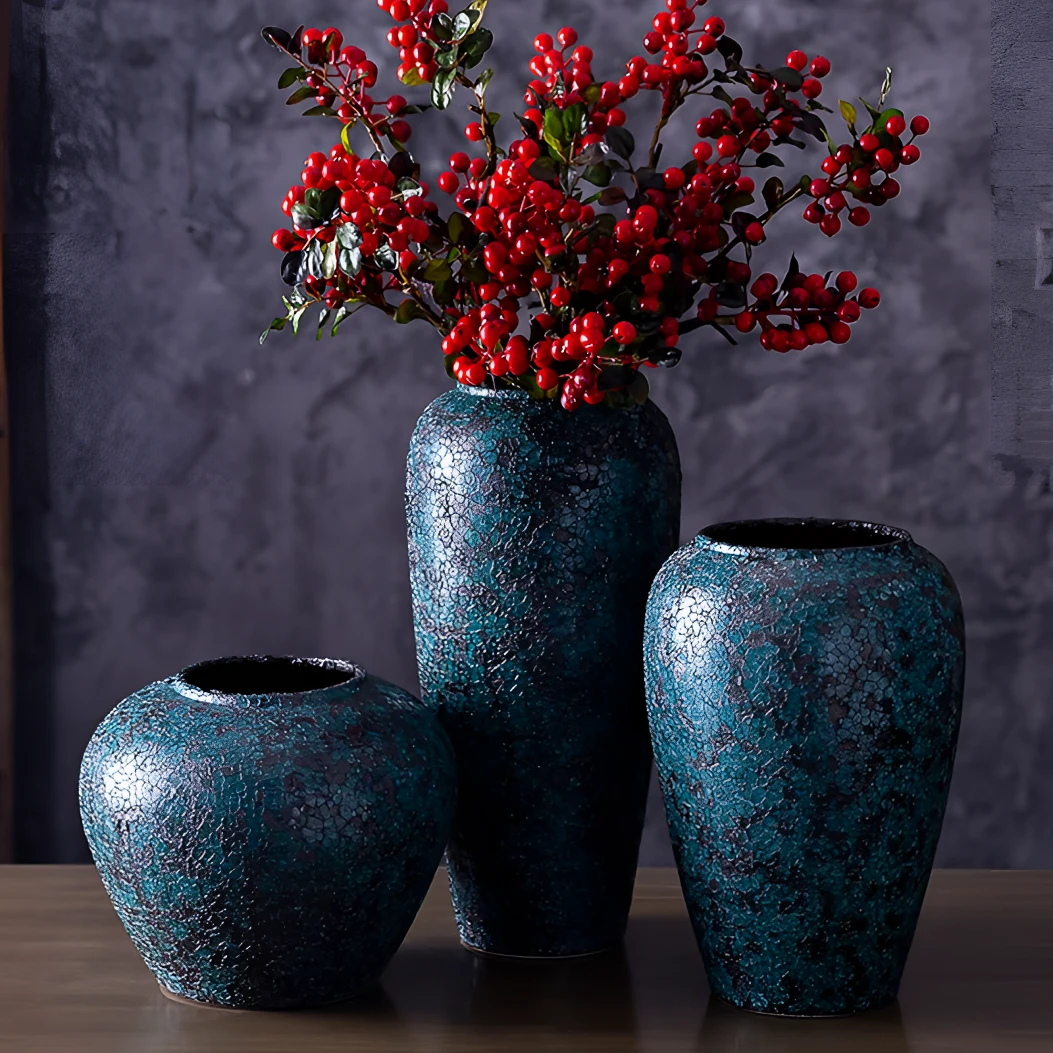 柚萝景德镇陶瓷简约新中式花瓶陶瓷种花盆复古陶罐干花插花摆件