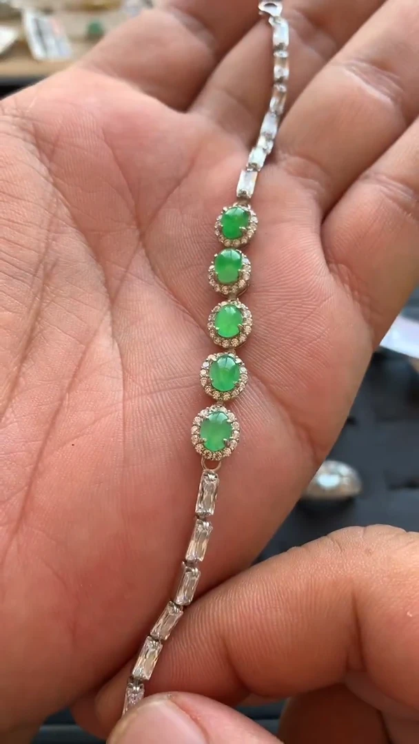 银S925镶嵌手链翡翠满色