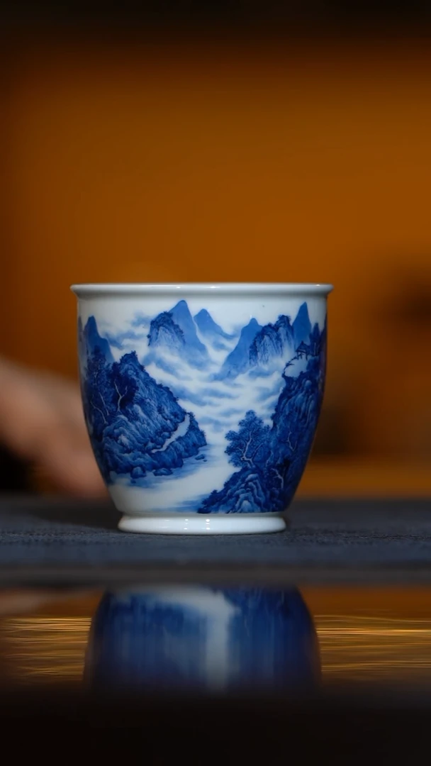 瓷片@*游玉堂 青花山水杯
