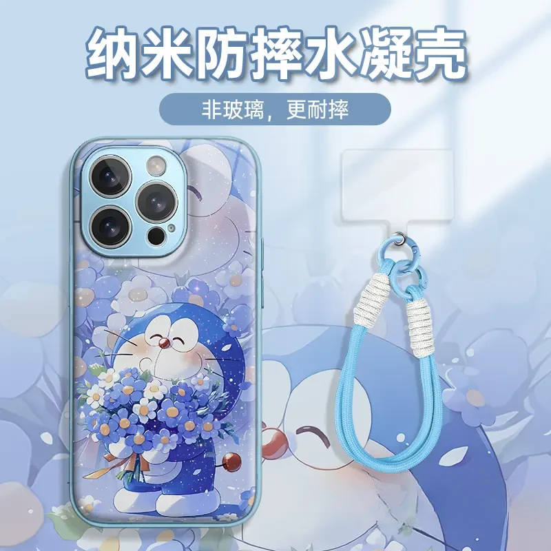 适用于苹果16华为OPPO小米VIVO高颜值百搭闪粉哆啦A梦水凝手机壳