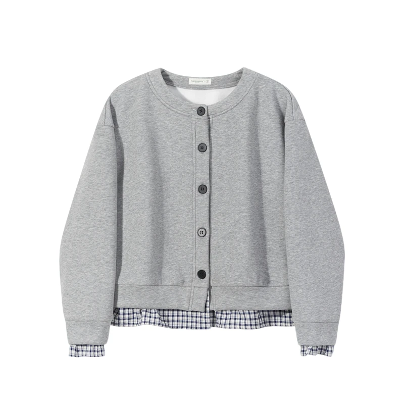 DX.DAXI【月下听风】现现-羊城故事格子拼接假两件上衣 Y41147335