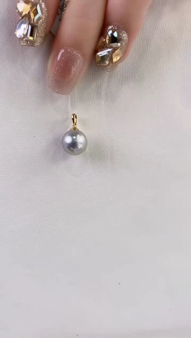 吊坠(不含链)18K金镶嵌海水珍珠9-10大溪地黑珍珠吊坠