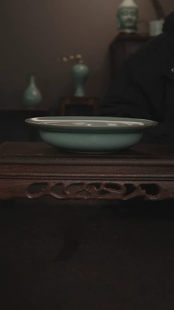 摆件瓷仿古手工折沿盘