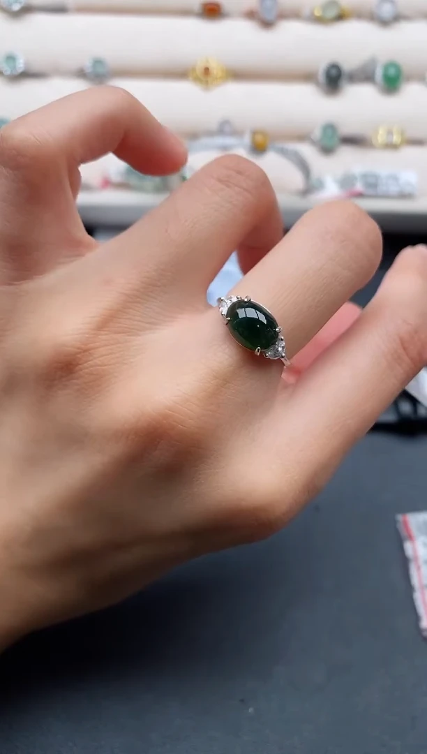 银S925镶嵌戒指翡翠555555+8