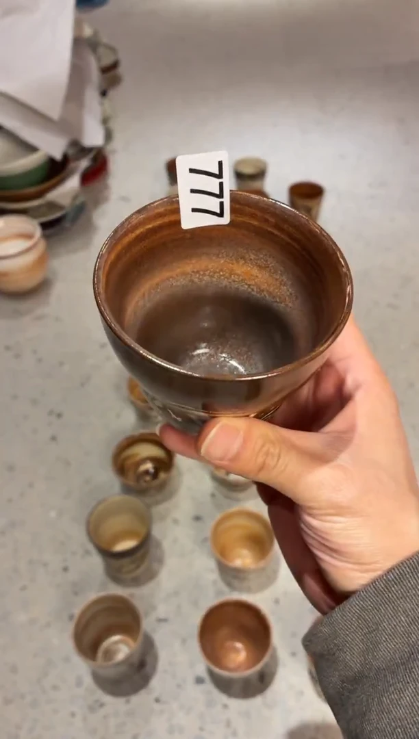 瓷片乱***夜777 绞胎泥咖色葫芦杯1个