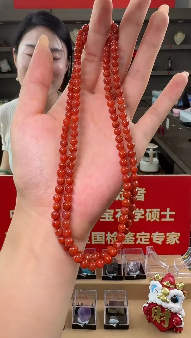 项链未镶嵌南红玛瑙南红玛瑙满色柿子红圆珠长链5-5.5mm