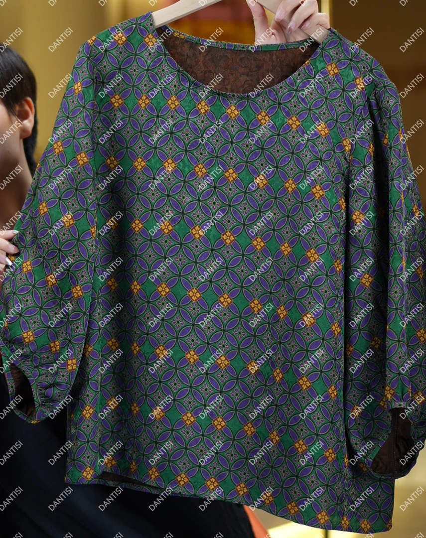 青柠加冰《非遗美学》T1687新中式提花气质薄款清凉圆领上衣